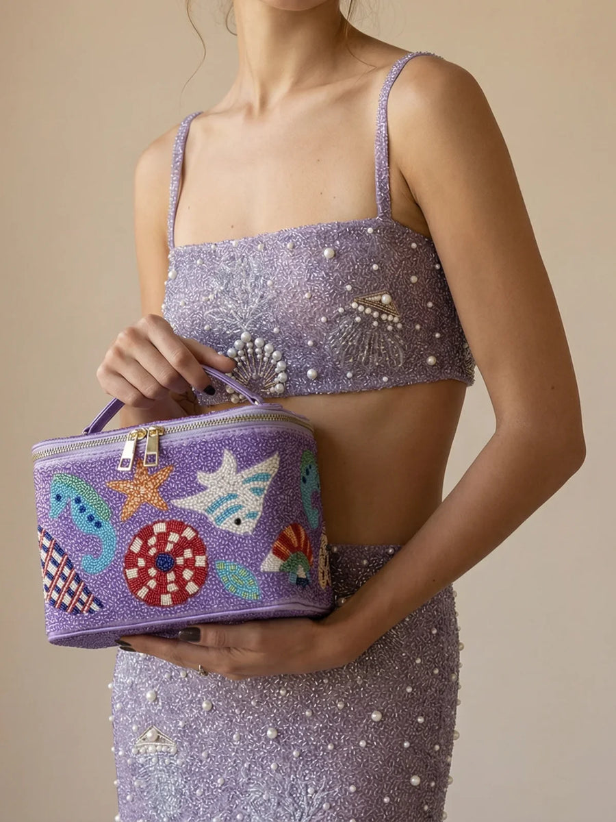Seahorse Vanity Box Bag Purple