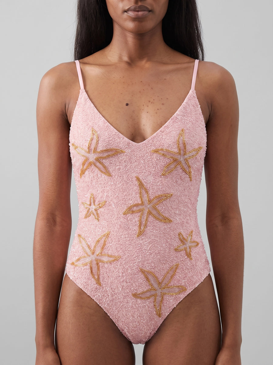 Starfish Hand Beaded Pink Swimsuit