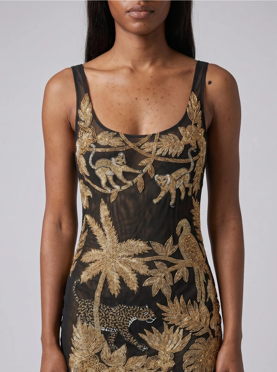 Tropica Black Gold Mesh Maxi Dress