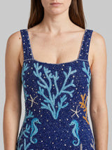 Navy Coral Muse Hand Beaded Mini Dress