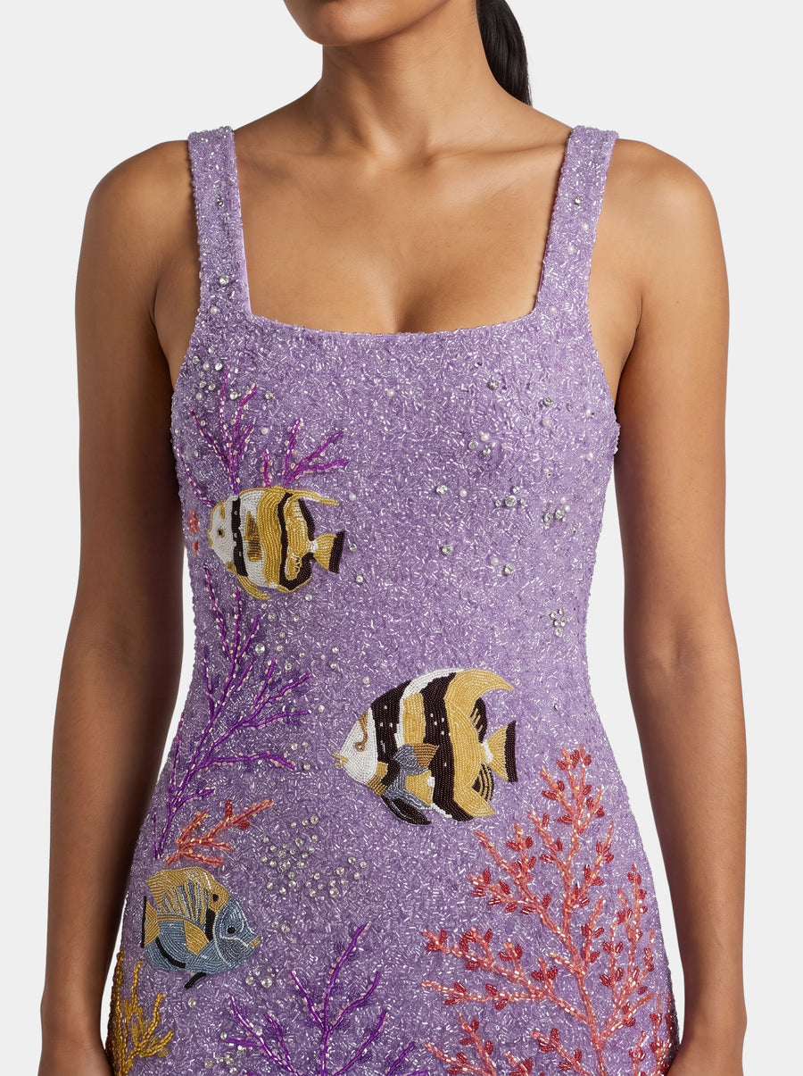 Morish Idol Hand Beaded Mini Dress Purple