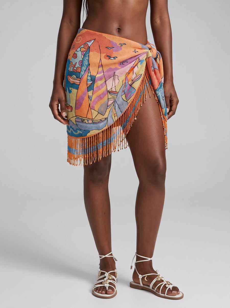 Ocean Boat Tasseled Orange Sarong