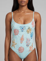 Shell and Starfish Sky Blue Hand-Beaded Swimsuit