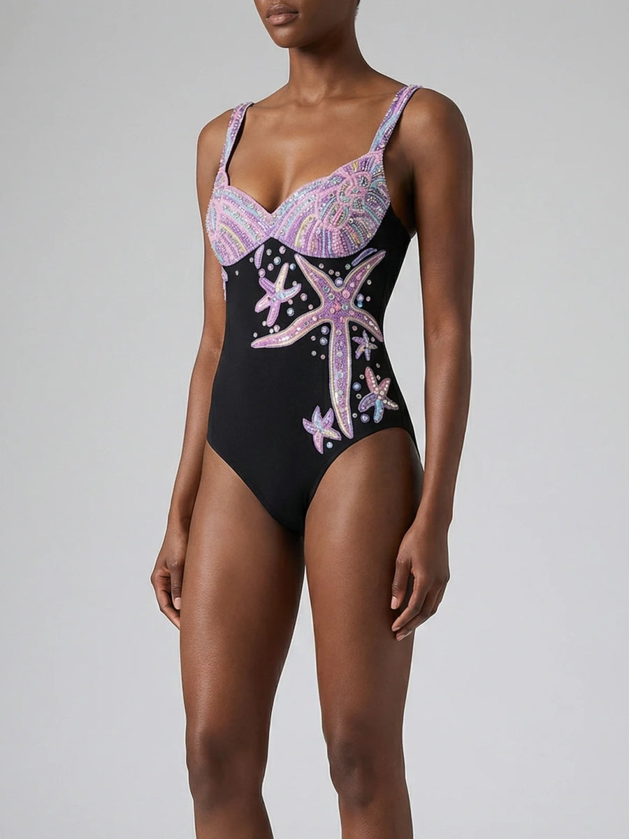 Selene Sea Shell Swimsuit in Black Pink shell bust