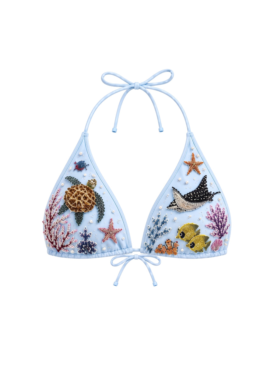 Manta Ray and Turtle Multi color Bikini Top