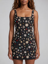 Celestial Tide Black Mini Dress