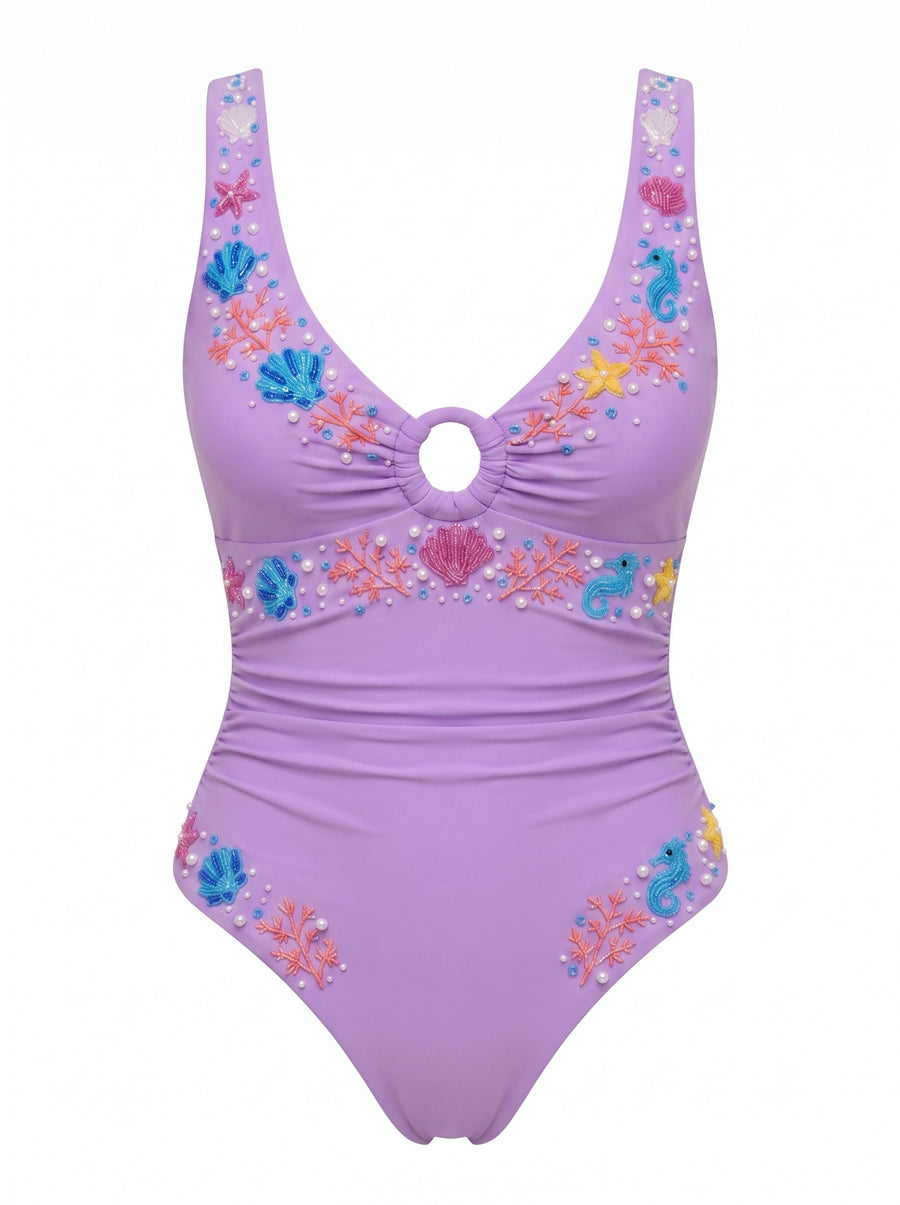 Oceanus Pearl Tide Purple Swimsuit
