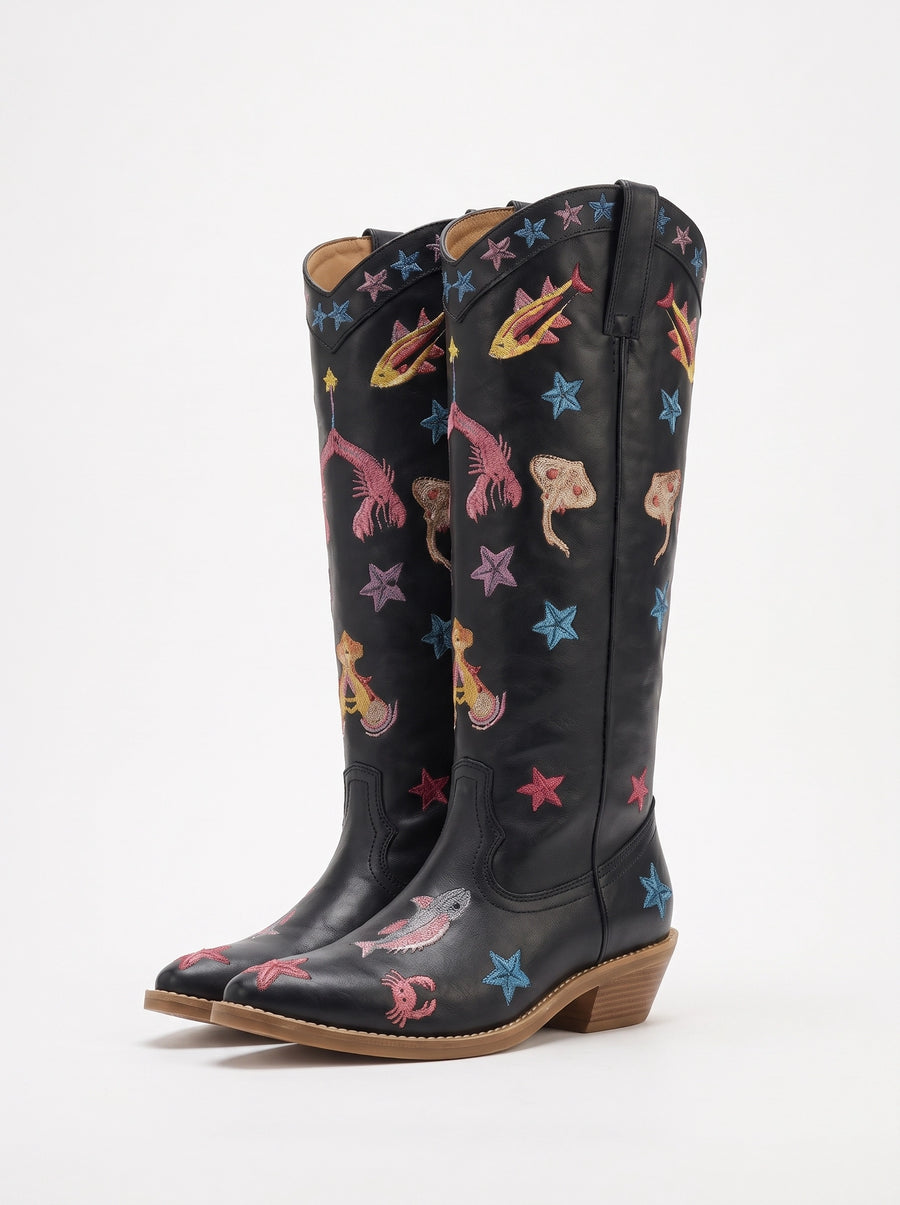 Arizona Embroidered Leather Boots-Multi Color