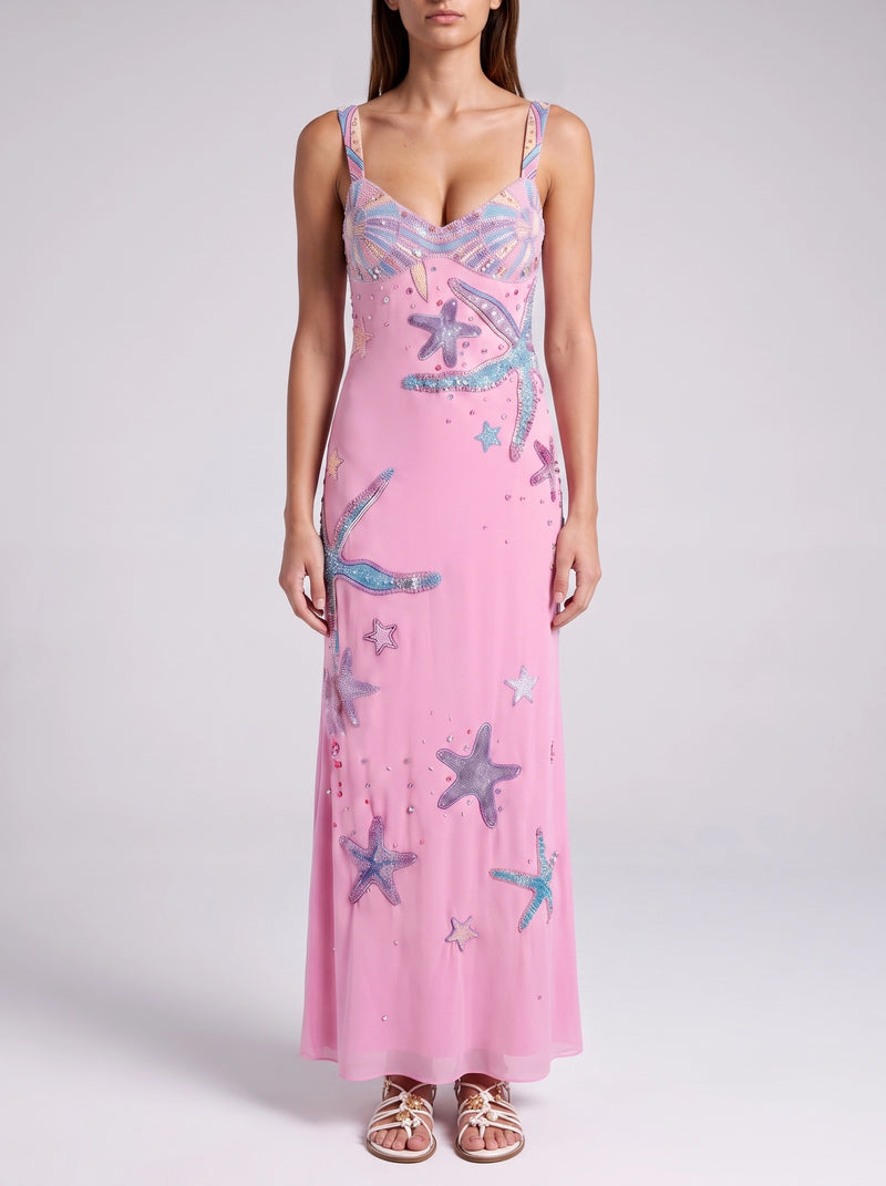 Crescent Shell Pink Long Dress in Stock