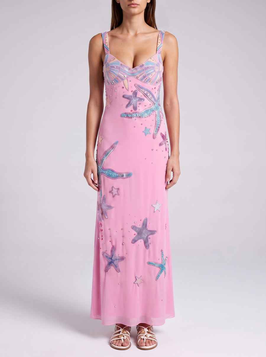 Crescent Shell Pink Long Dress in Stock