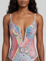 Multicolour Mosaic V-Neck Swimsuit