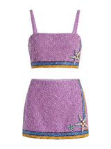 Monni Co-ord Purple Hand Embroidered Crystal Skirt
