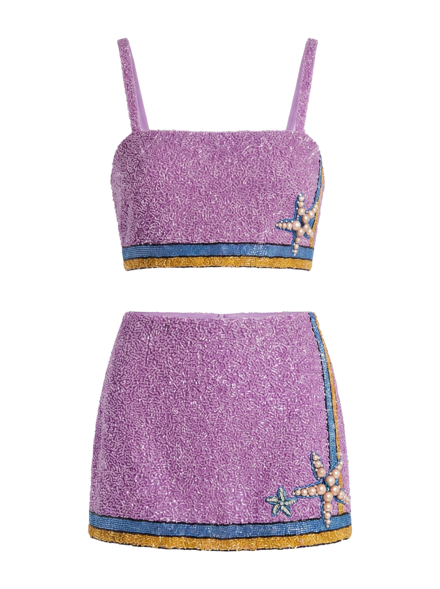 Monni Co-ord Purple Hand Embroidered Crystal Skirt