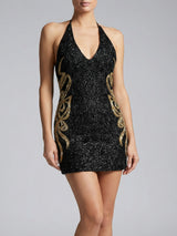 Oceanus √ó B√°rbara Hulanicki  Aurelia Noir Halter Neck Mini Dress