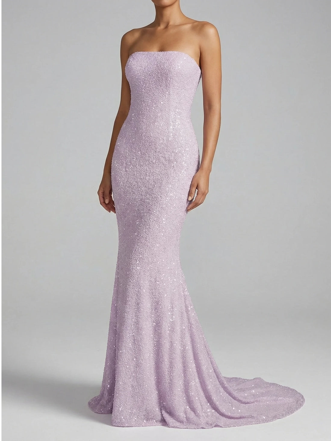 Serenity Strapless Gown Beaded Long Dress - Lilac