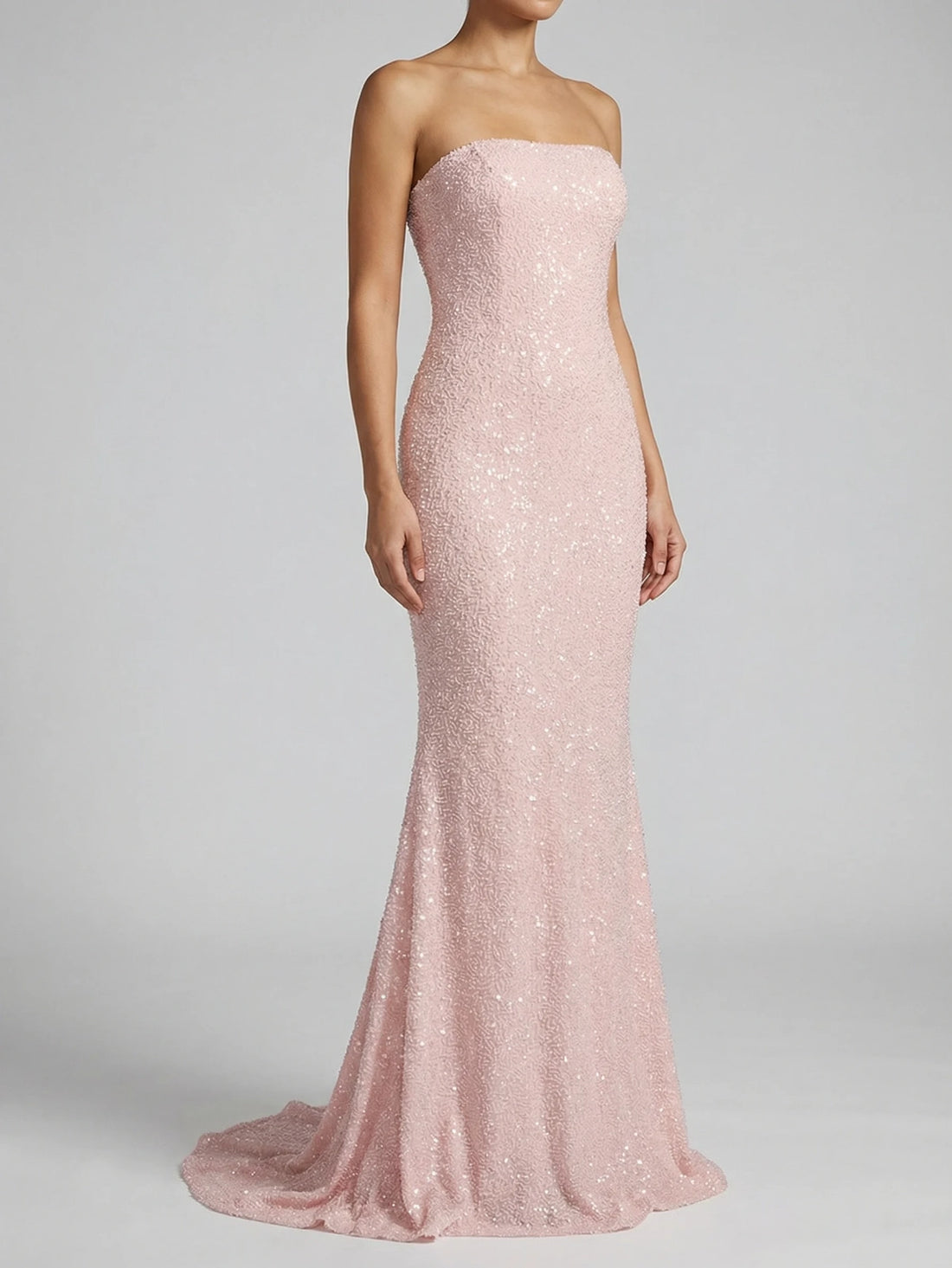 Serenity Strapless Gown Beaded Long Dress - Pink