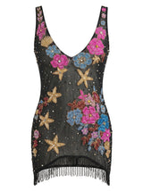 Flower Starfish Tasseled Black Sheer Mini Dress