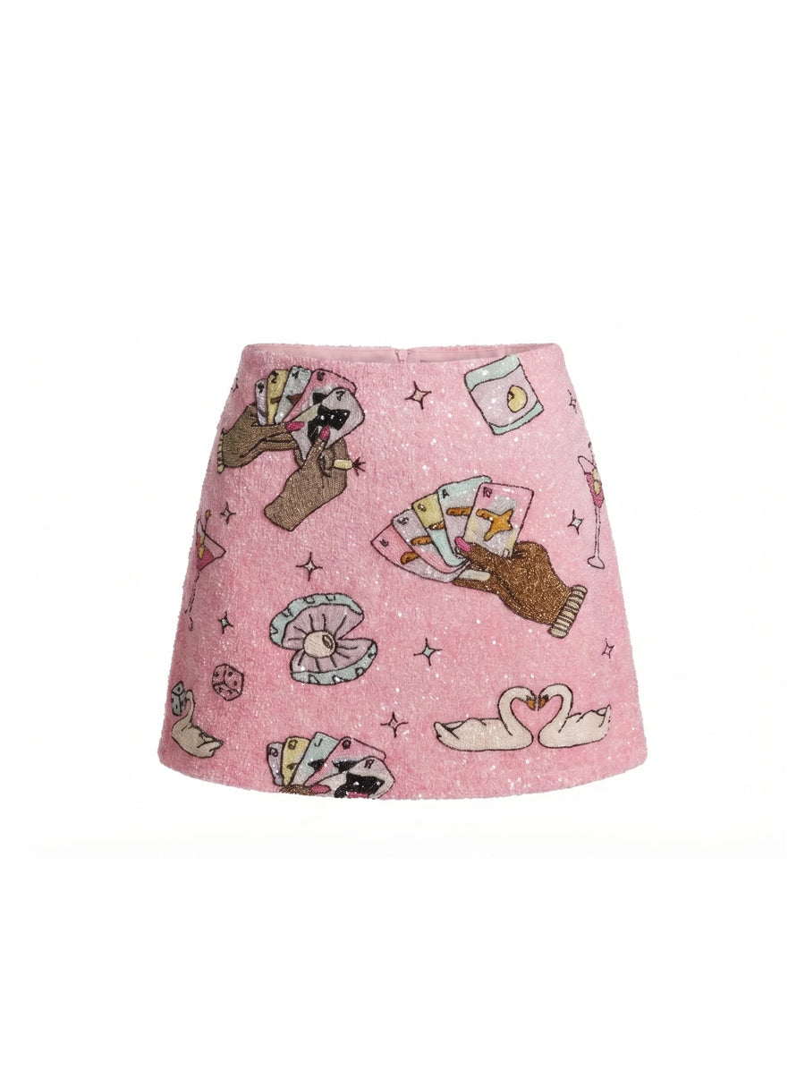 Vegas Beaded Pink Party Beach Co-ord Mini Skirt in Stock