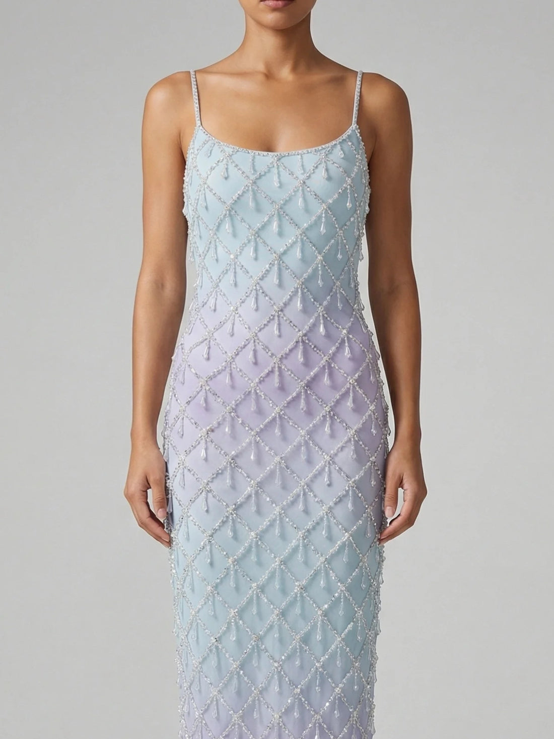 Calliope Luxury Crystal Blue Ombre Maxi Party Dress