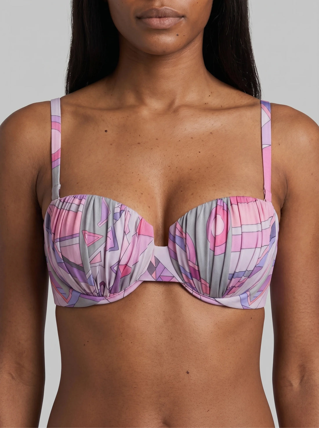 Geo Print Underwire Bikini Top – Pink Multi