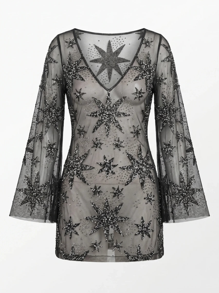 Deep Sea Nebula Sheer Black Mini Dress
