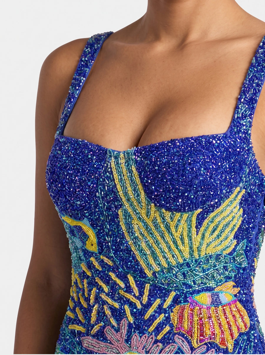 Navy Coral Muse Hand Beaded Mini Dress