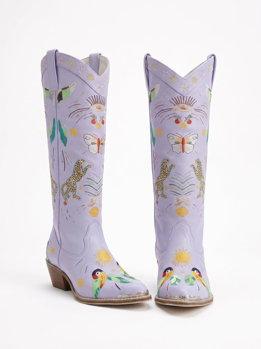 Willow Embroidered Leather Boots Multi Colour