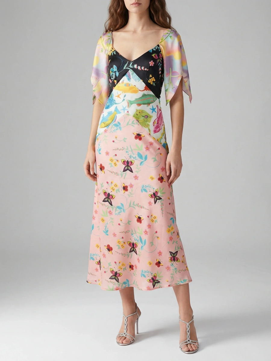 Samantha V Shaped Neckline Multi-Coloured Maxi Dress