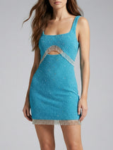 Posy Sea Blue Beaded Mini Dress