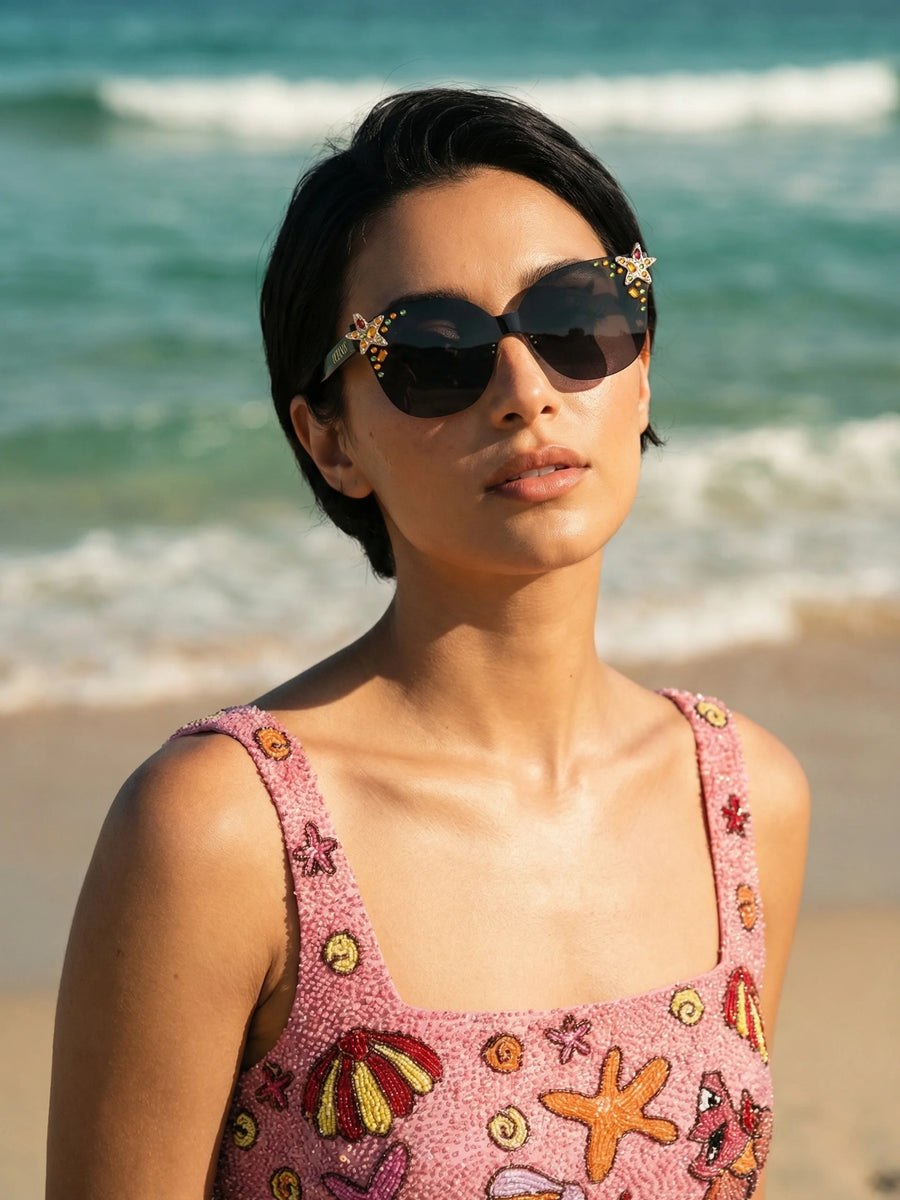 Oceanus x SOJOS Glowheart Sunglasses Black