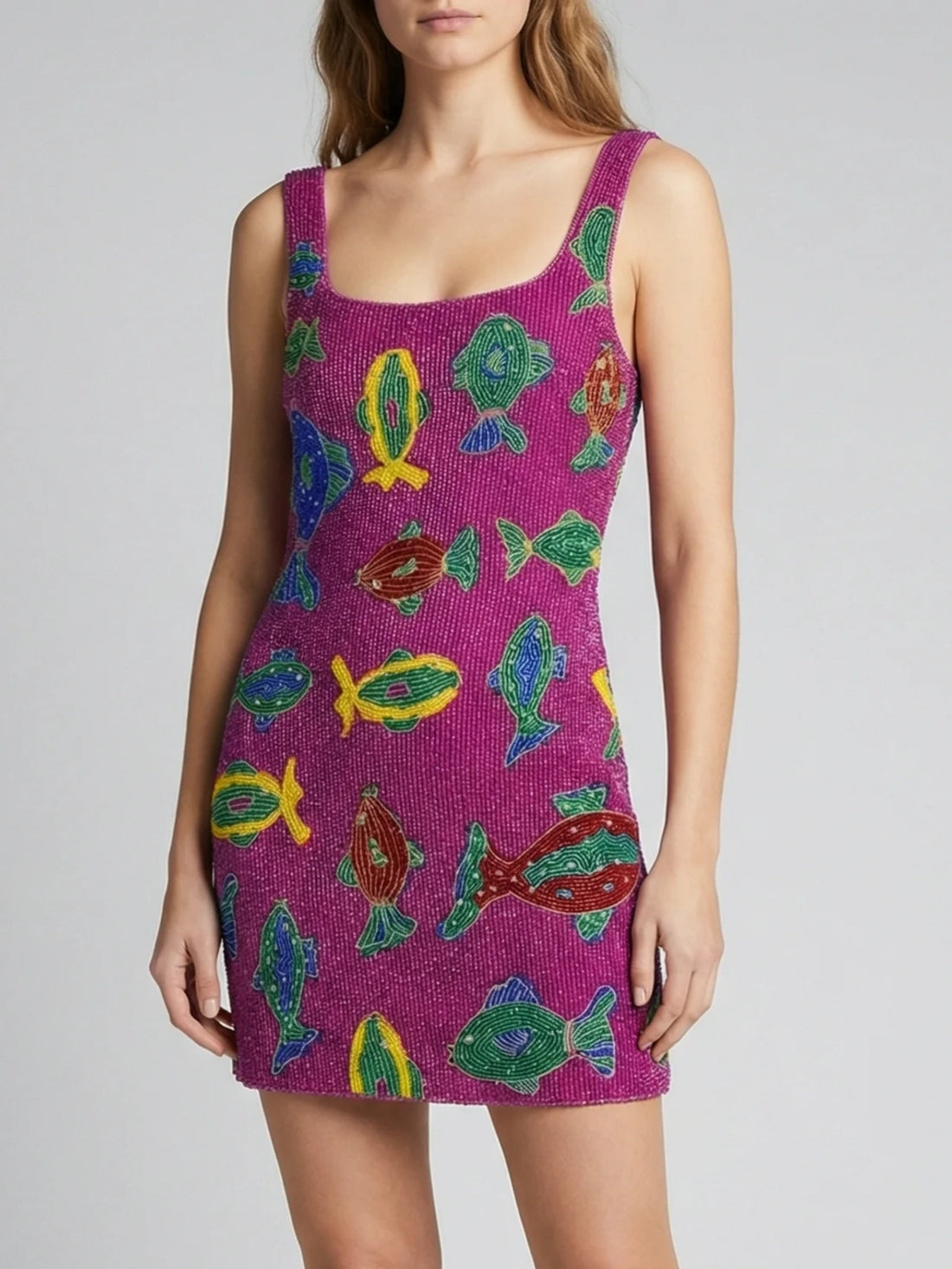 Tropical Fish Beaded Mini Dress