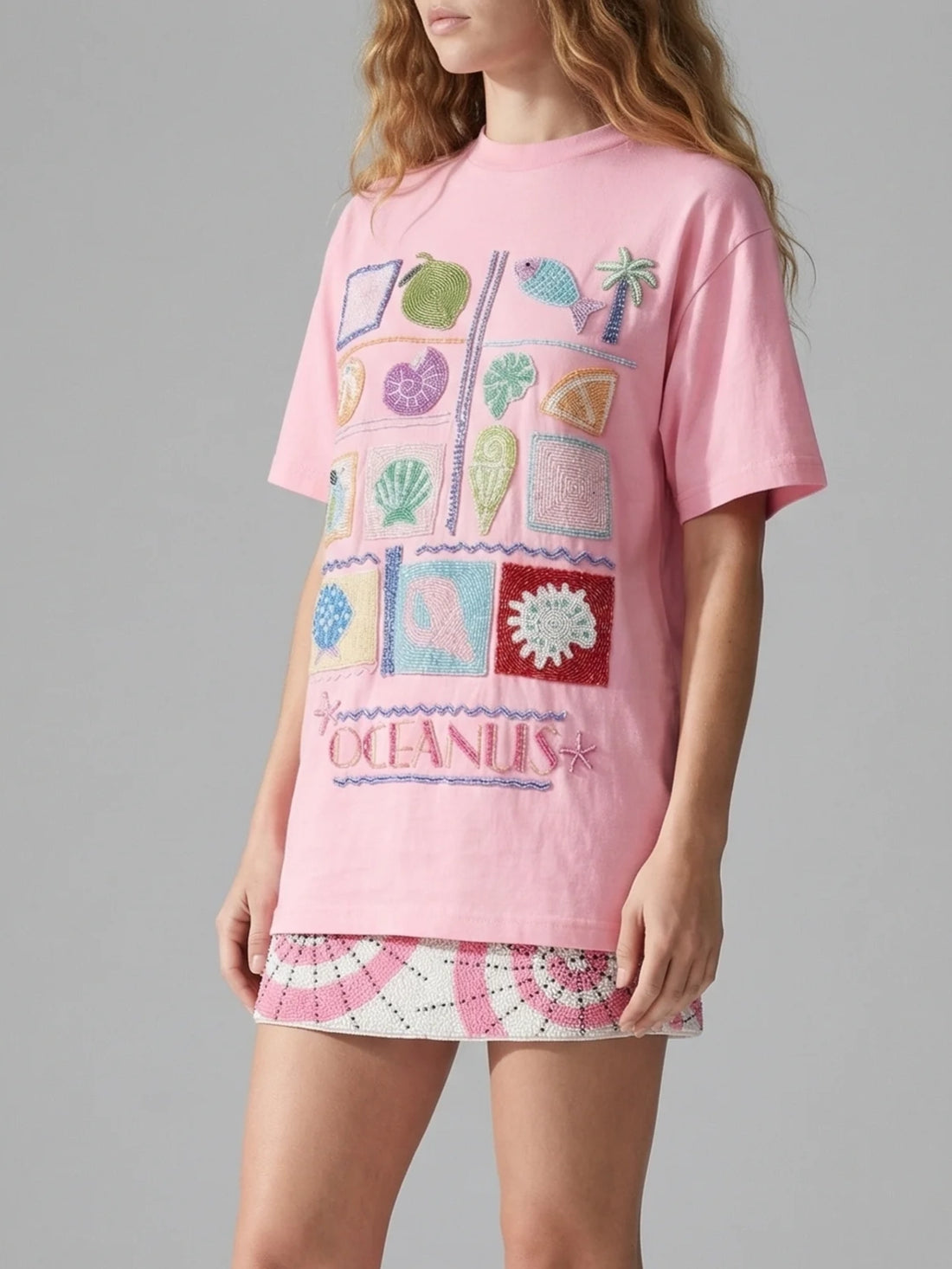 Plage Pink Tee -Tshirt Beaded