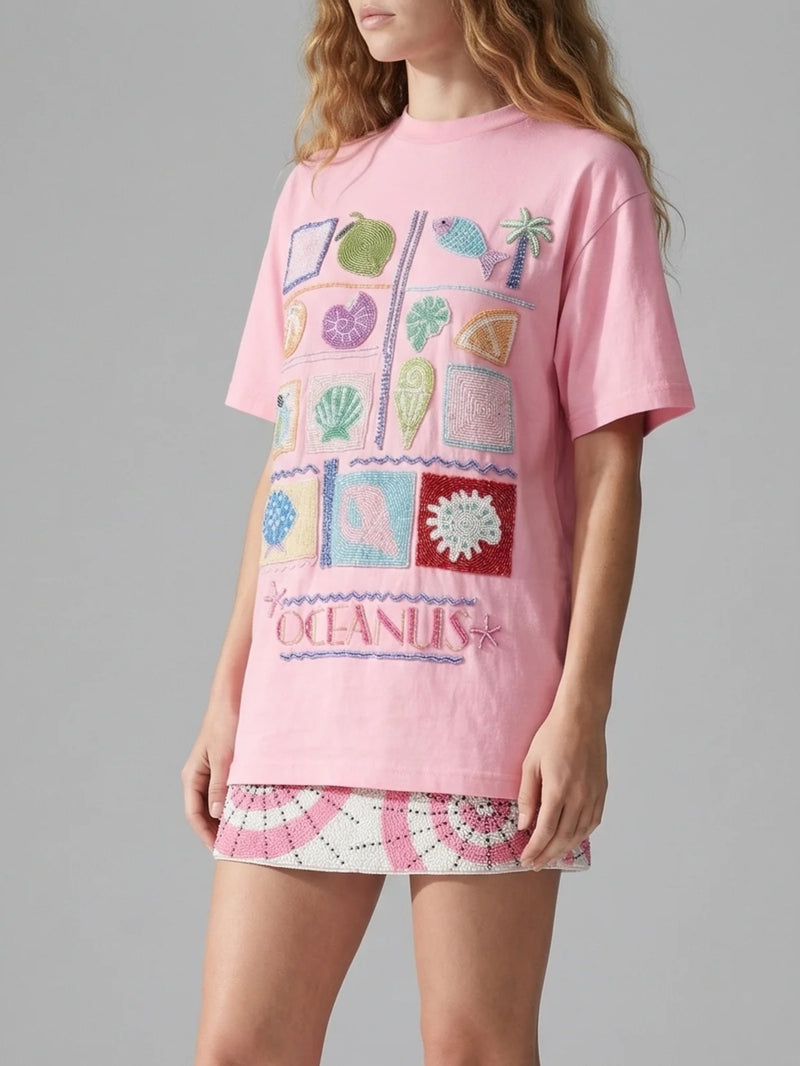 Plage Pink Tee Beaded Tshirt