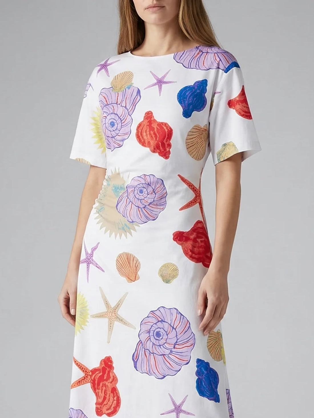 Oceanus Floral Print White Long Dress