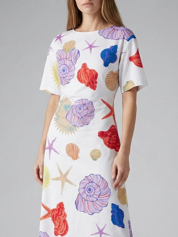 Oceanus Floral Print White Long Dress