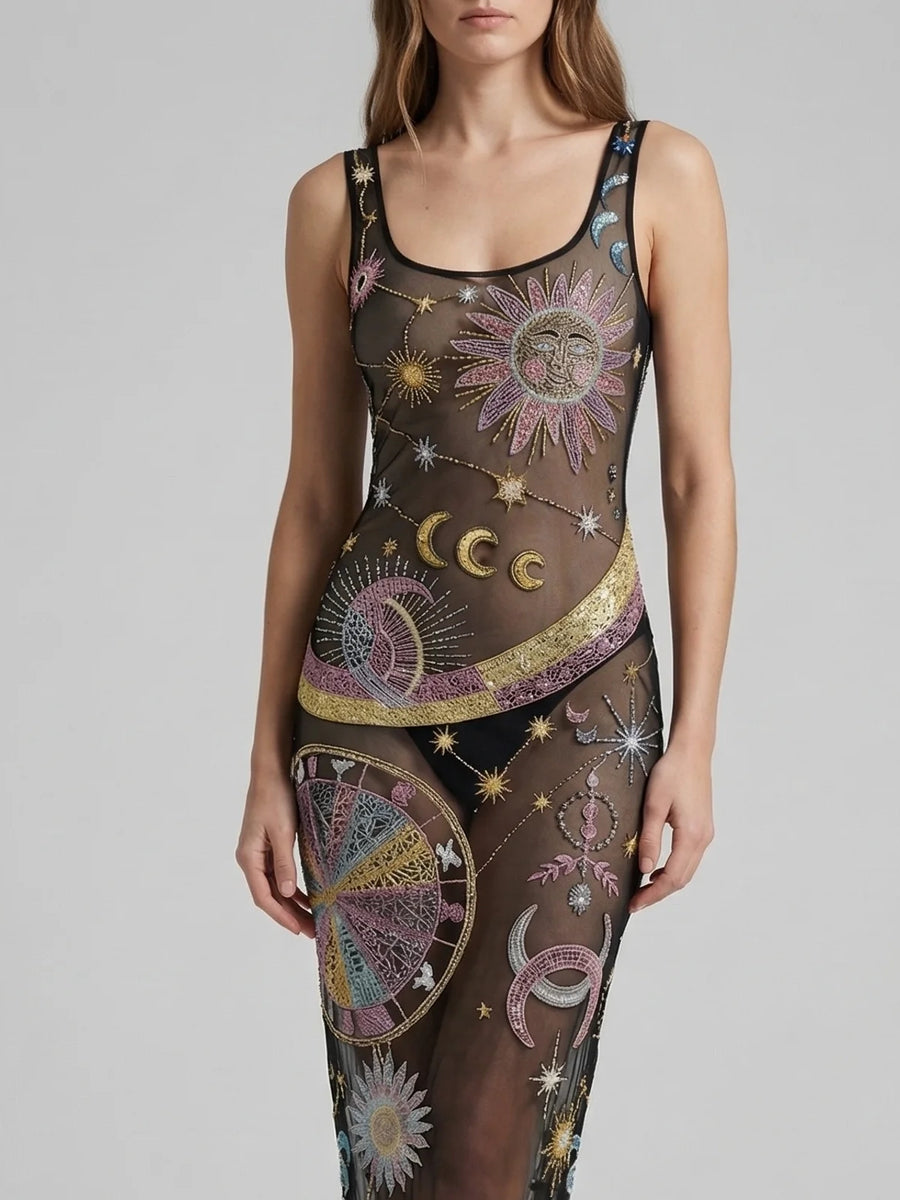 star print sheer dress Mugler Ultraviolet Sheer Stars Print Dress 34/XS