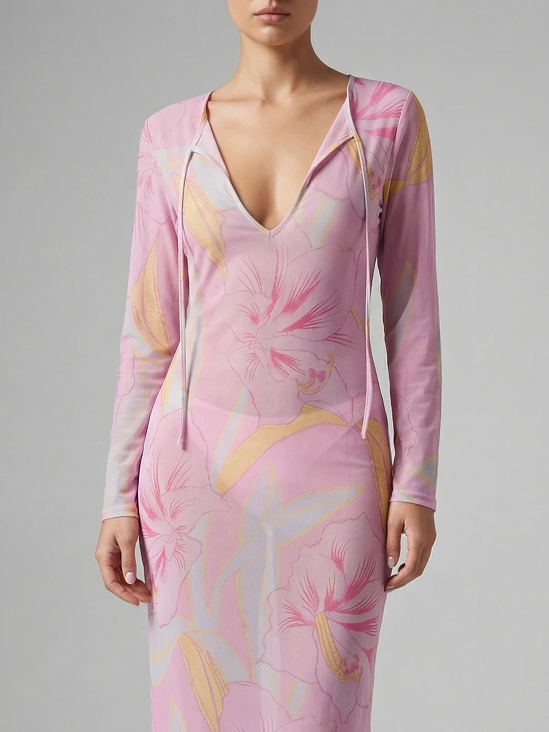 Blush Hibiscus Sheer Dress