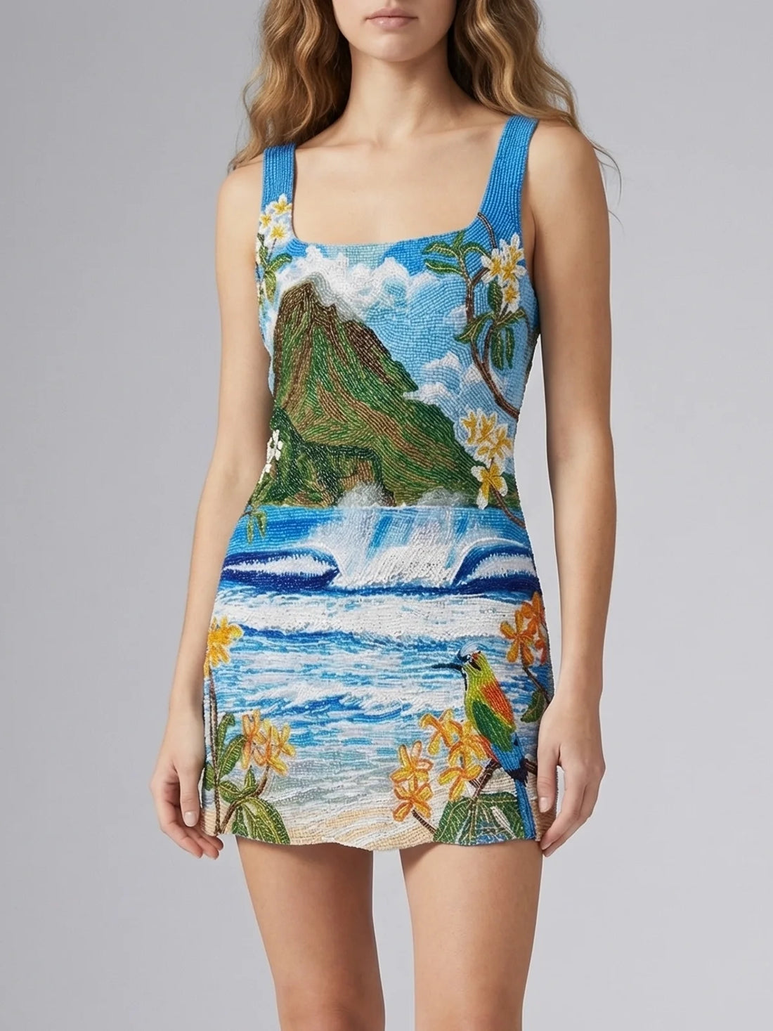 Mountain Blue Beaded Mini Dress