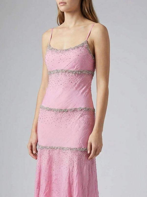Rose Crystal Beaded Midi Dress