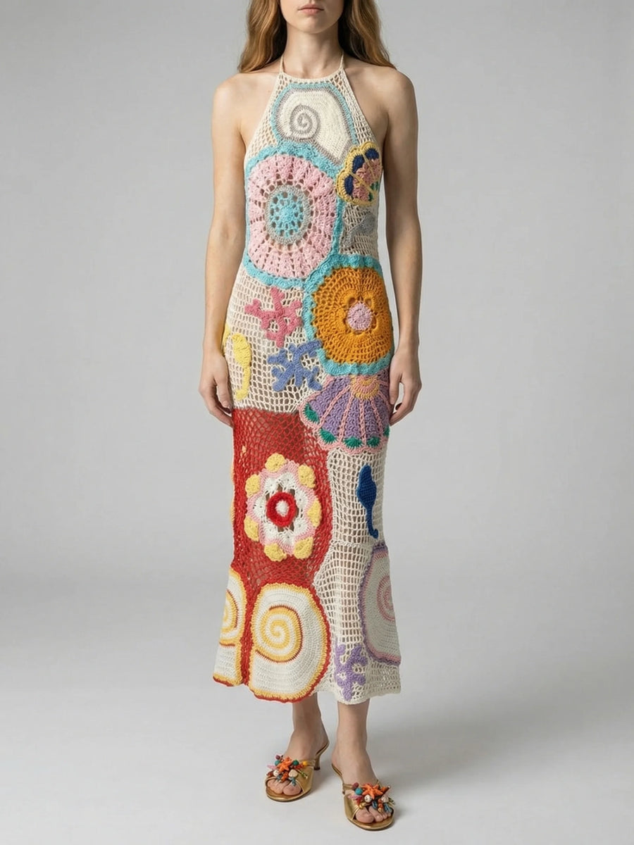 Kaia Crochet Coral Multi Maxi Dress