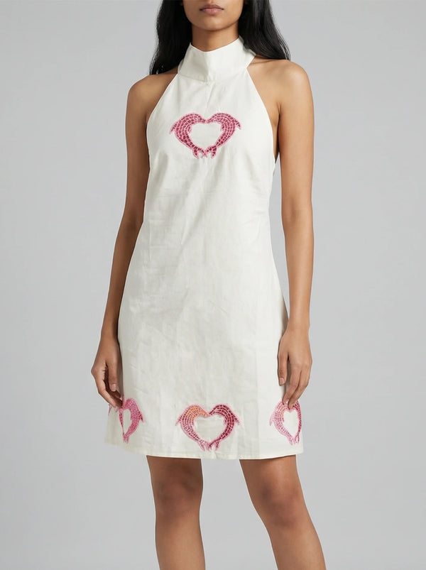 Dolphin Heart Halter White Dress