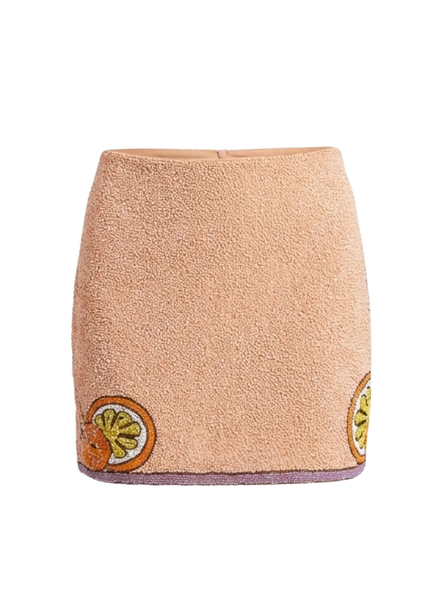 Melodie Co-ord Hand Embroidered Crystal Skirt Peach