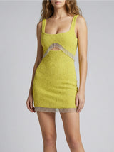 Posy Yellow Beaded Mini Dress