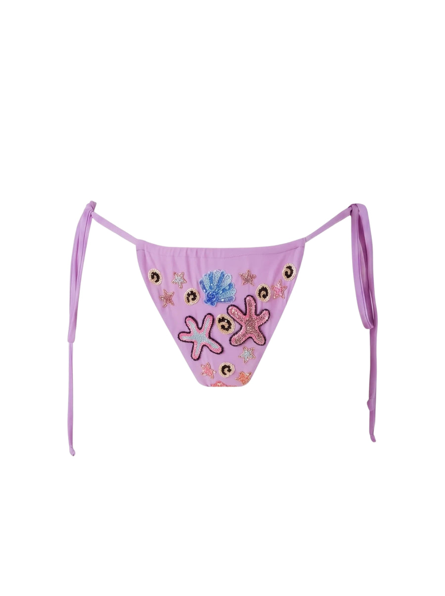 Fia Tropical Hand Embroidered Bikini Bottom Lilac
