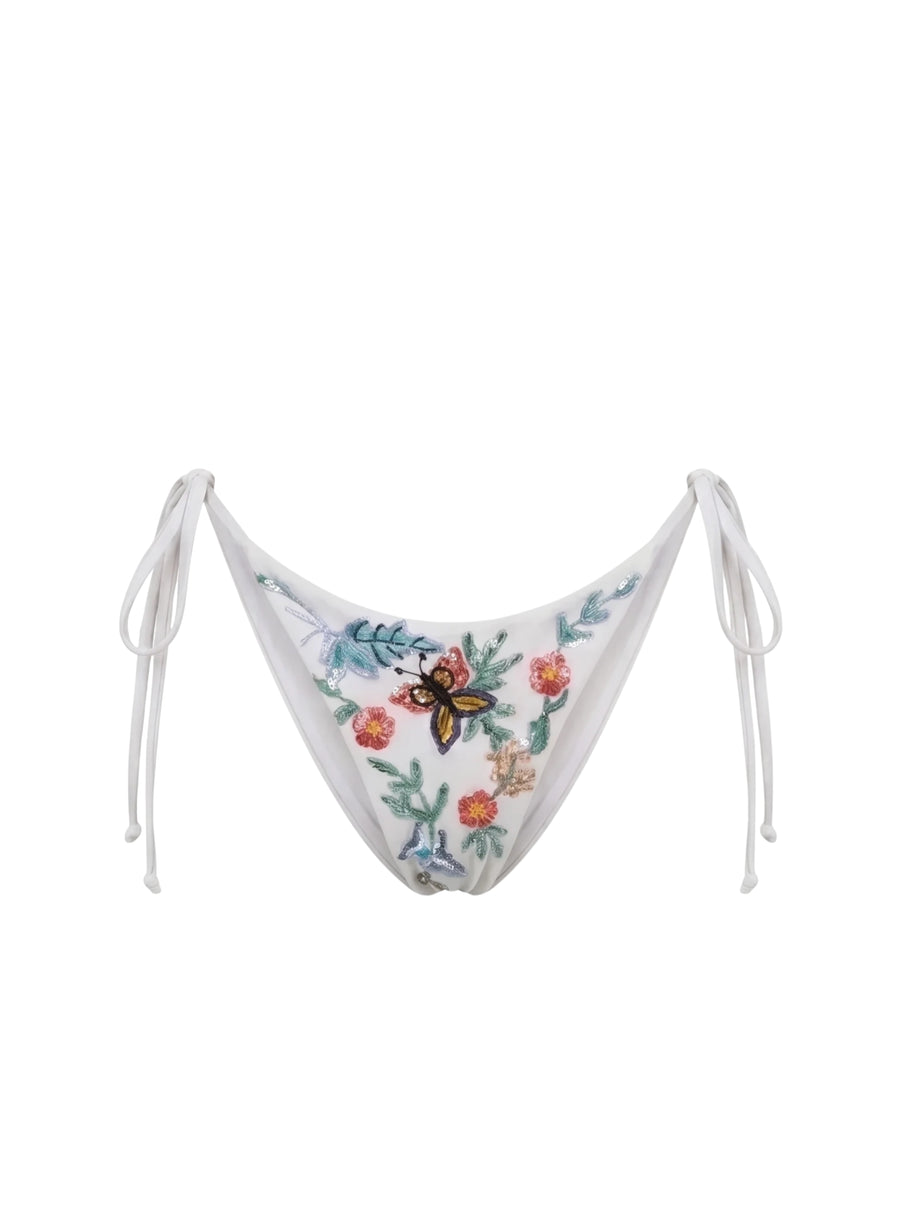 Los Angeles Hand-Embroidered Bikini Bottom White
