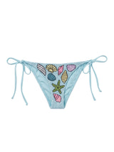Moire Shell Blue Hand-Beaded Bikini Bottom