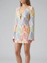 Serena Coral Colorful White Sleeve Hand Beaded Mini Dress