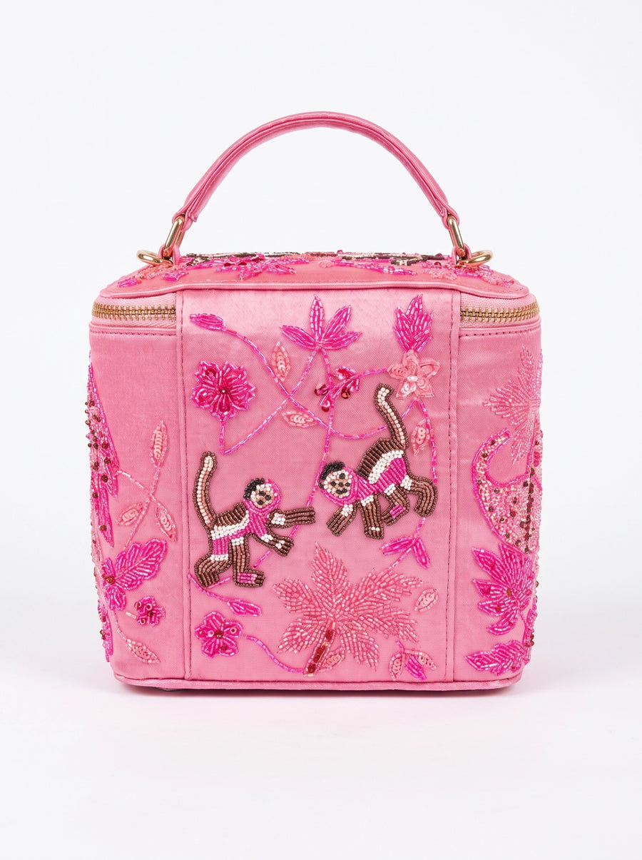Tropical Pink Hand-Embroidered Vanity Bag