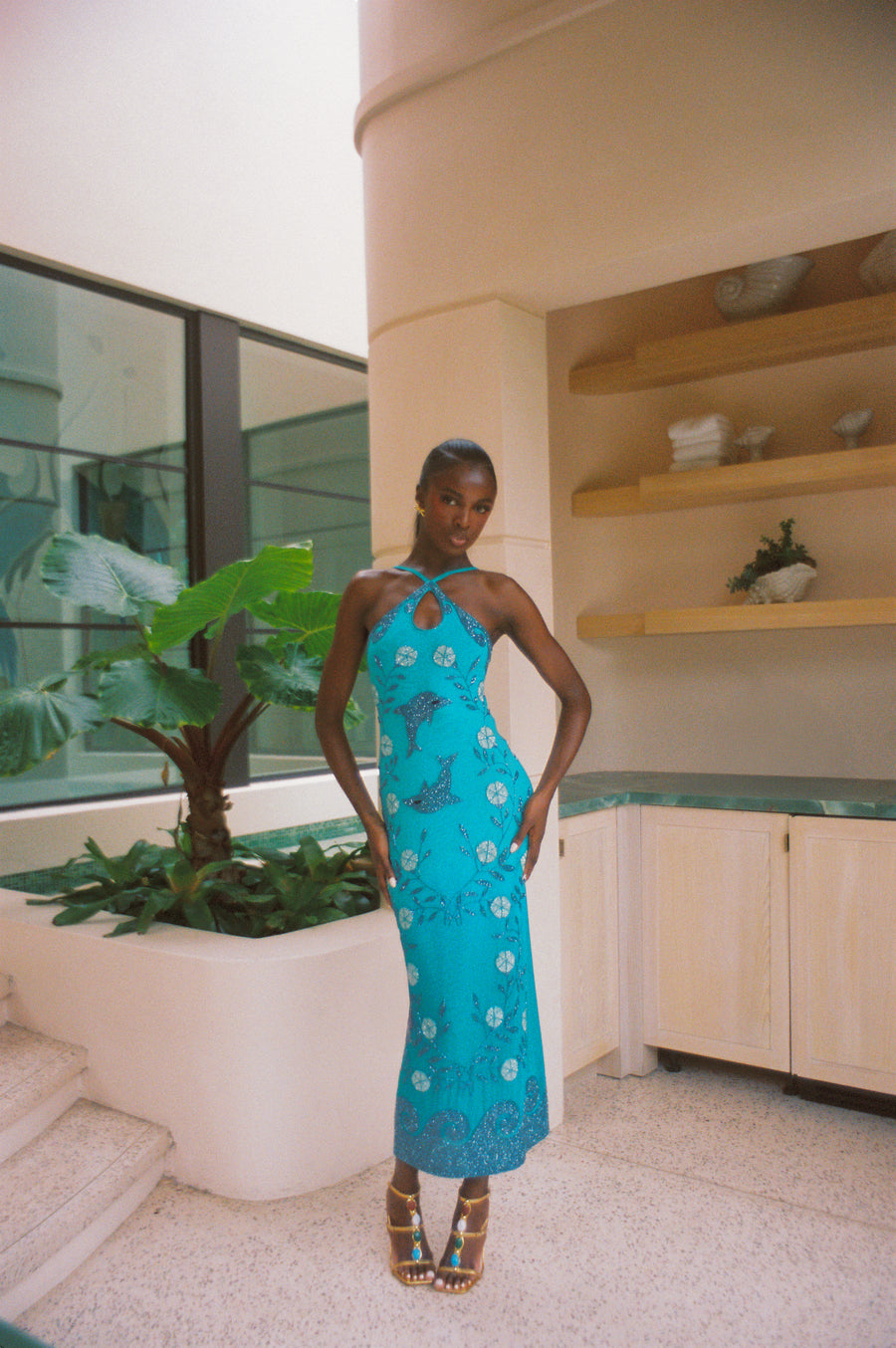 Dolphin Aqua Halterneck Maxi Dress