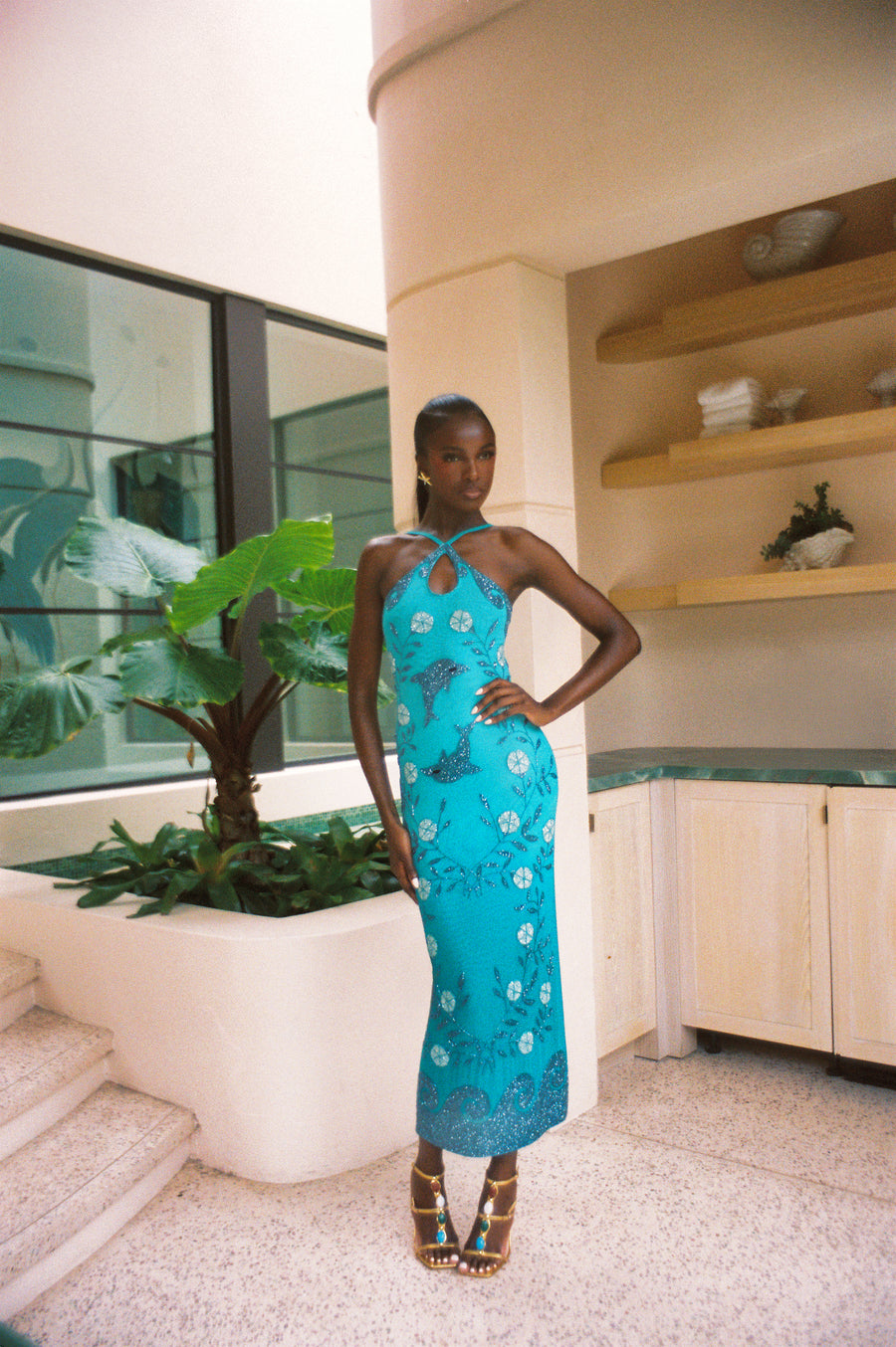 Dolphin Aqua Halterneck Maxi Dress